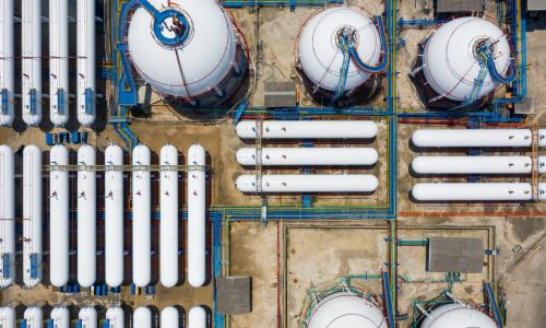 Aerial,View,White,Storage,Tank,Gas,In,Station,Lpg,Gas,